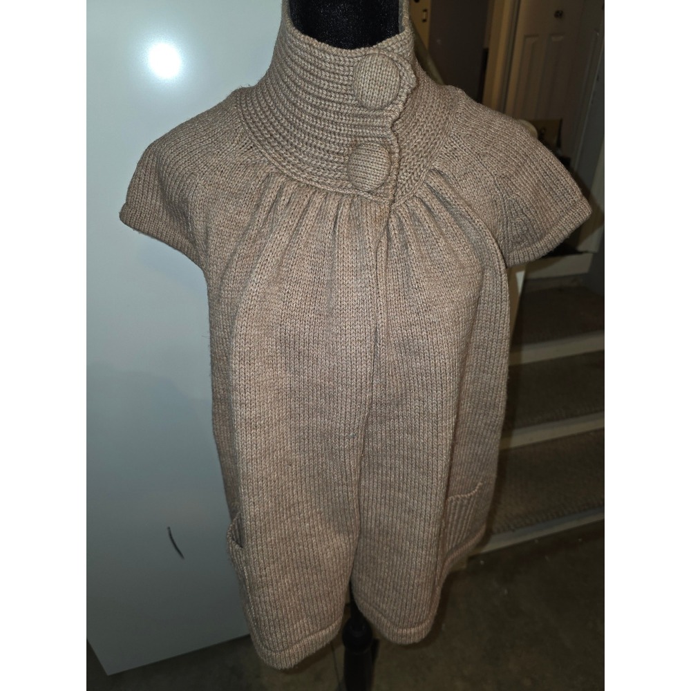 Kenar Womens Taupe Wool Alpaca Blend Snap Neck Knit Sweater Vest Medium